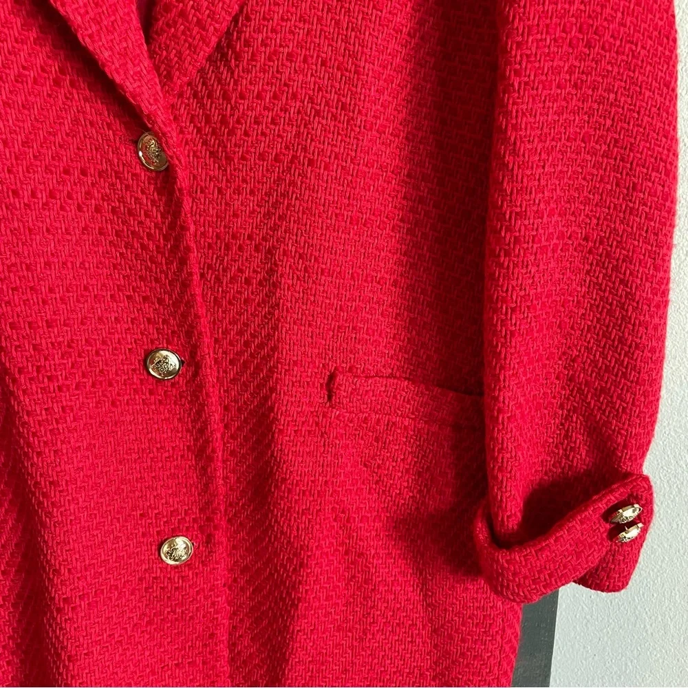 Zara Textured Tweed Coat Gold Buttons Oversized Jacket Red BLOGGER FAVORITE